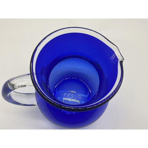 Handblown Vintage Pitcher Cobalt Blue and Clear Art Glass Quality Workmanship - Picture 16 of 16